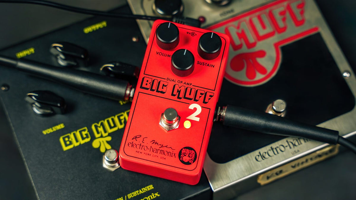 Big Muff 2 by Electro Harmonix with a sharper edge, more volume, and the most pronounced low-end and midrange