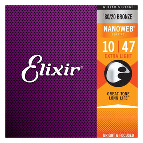Elixir 80/20 Bronze Acoustic Guitar Strings with NANOWEB Coating - Extra Light Pack Front