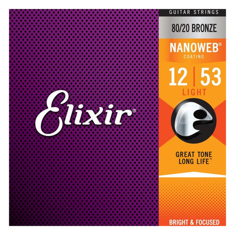 Elixir 80/20 Bronze Acoustic Guitar Strings with NANOWEB Coating - Light Pack Front