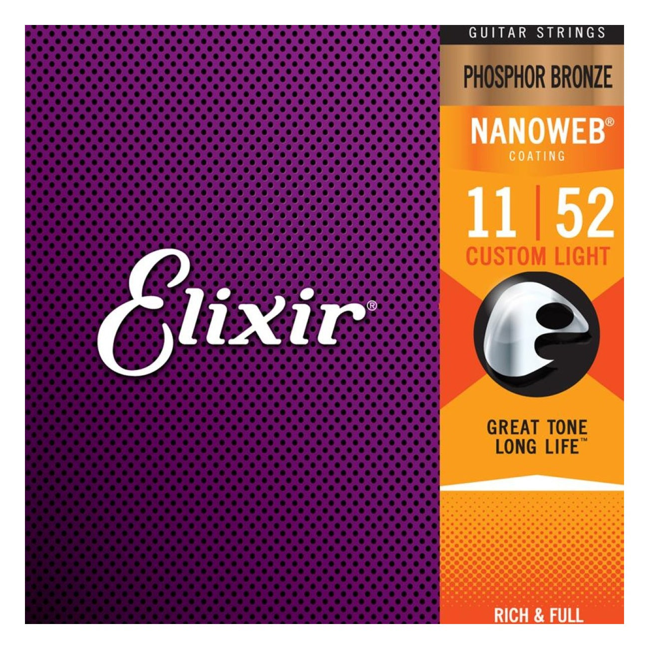 Elixir Phosphor Bronze NANOWEB Custom Light (.011 - .052) Pack Front