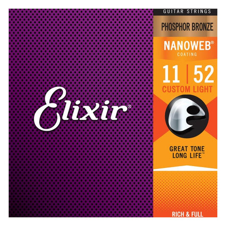 Elixir Phosphor Bronze NANOWEB Custom Light (.011 - .052) Pack Front