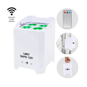 LEDj Rapid QB1 RGBA IP Battery Uplighter – 4 x 8W RGBA LEDs White 1