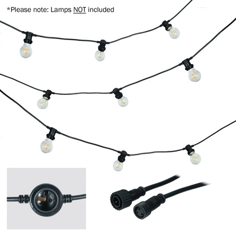 LEDj ES Rubber Festoon String 25m – 1m Spacing, 16A Plug & Socket Lamps Not Included 1