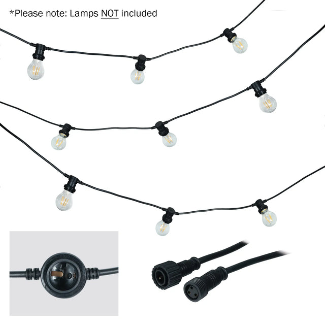 LEDj ES Rubber Festoon String 25m – 1m Spacing, 16A Plug & Socket Lamps Not Included 1