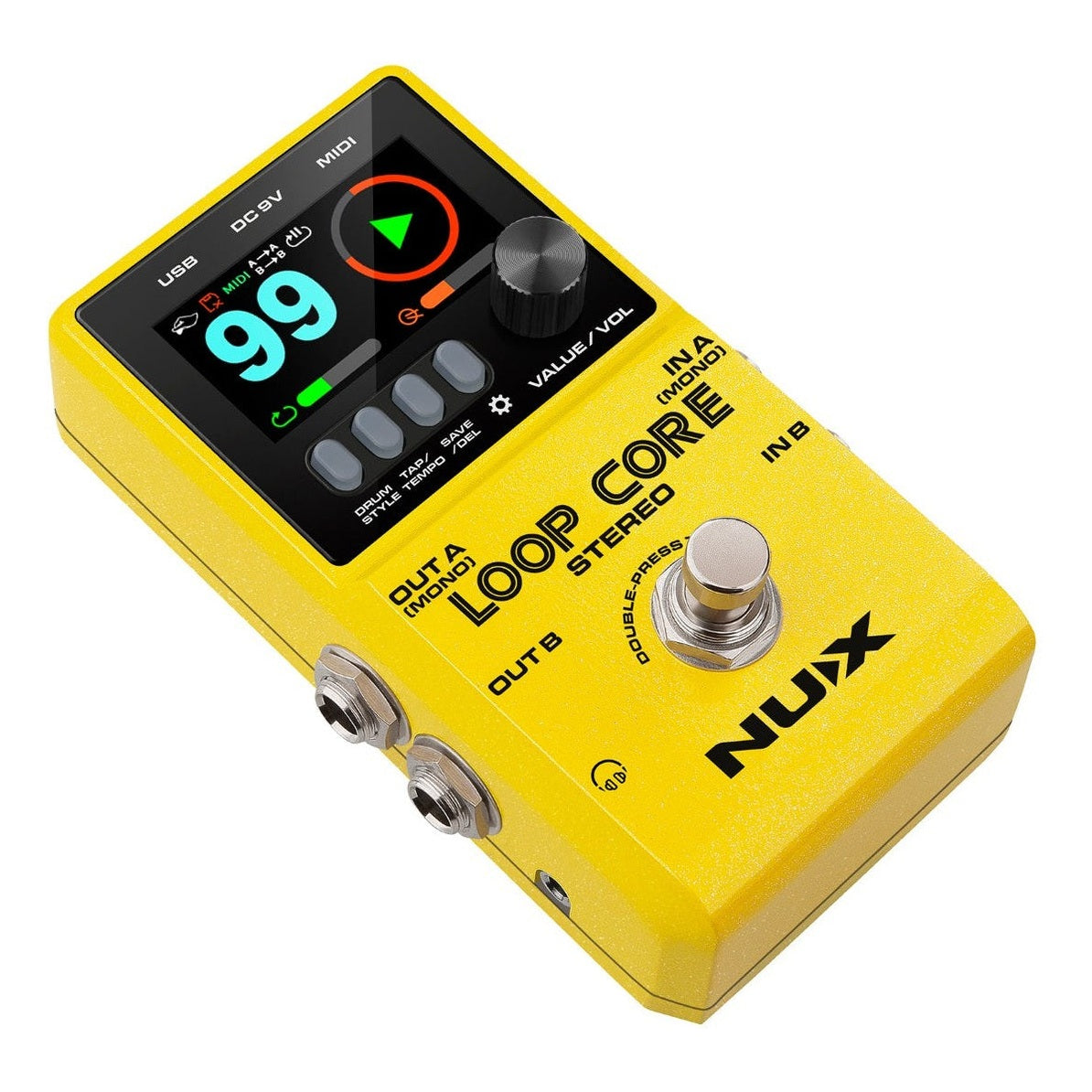 NUX Loop Core Stereo Looper Pedal Top Front Angle