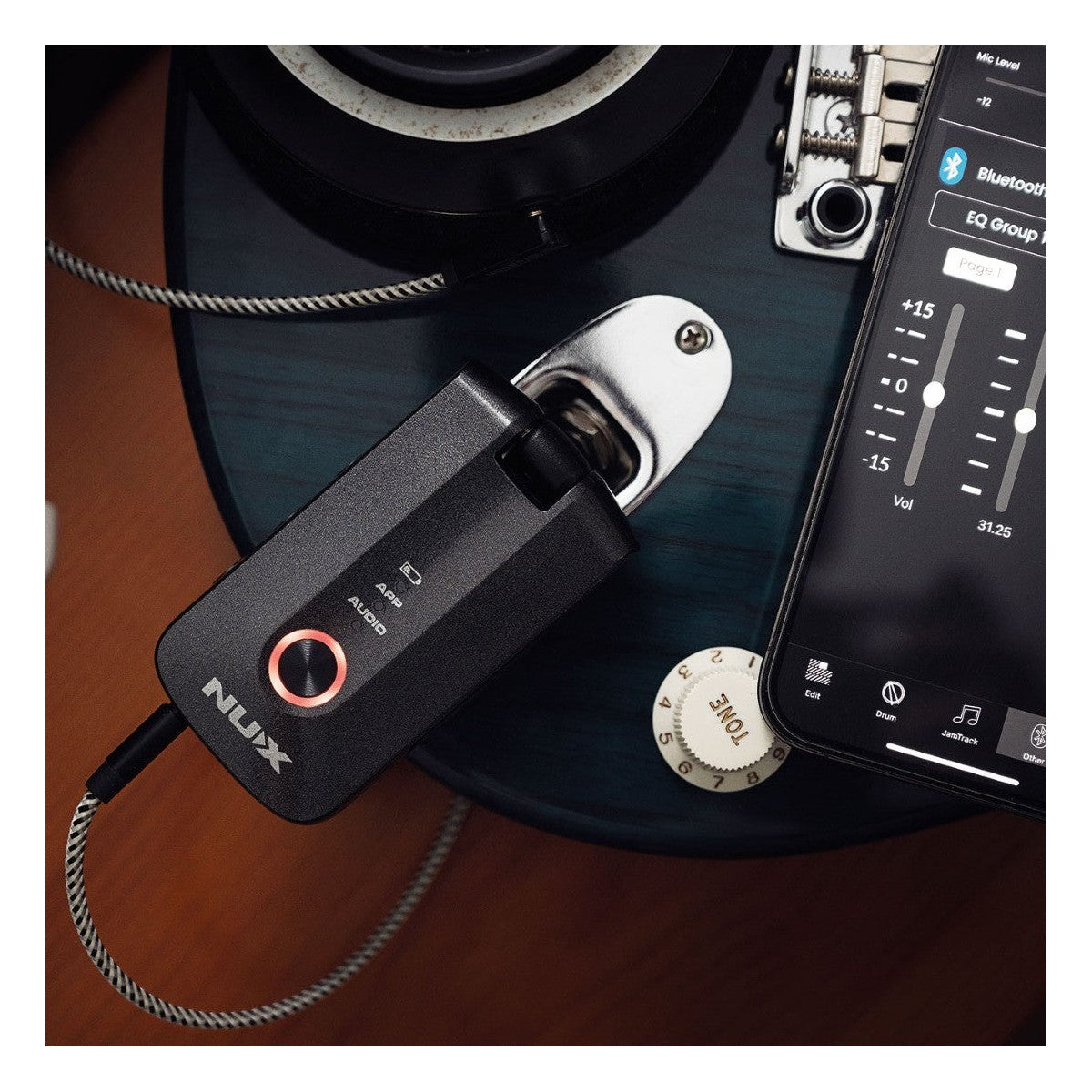NUX Mighty Plug Pro Lifestyle Shot Phone Guitar USB Cable