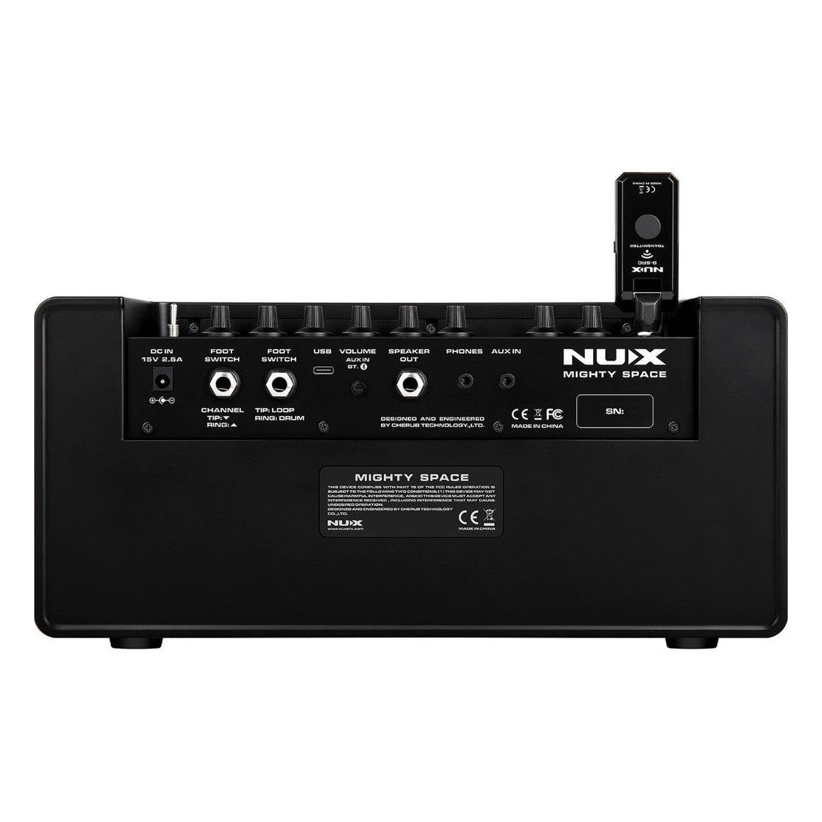 NUX Mighty Space Amplifier Rear View with Wireless Transmitter Unit