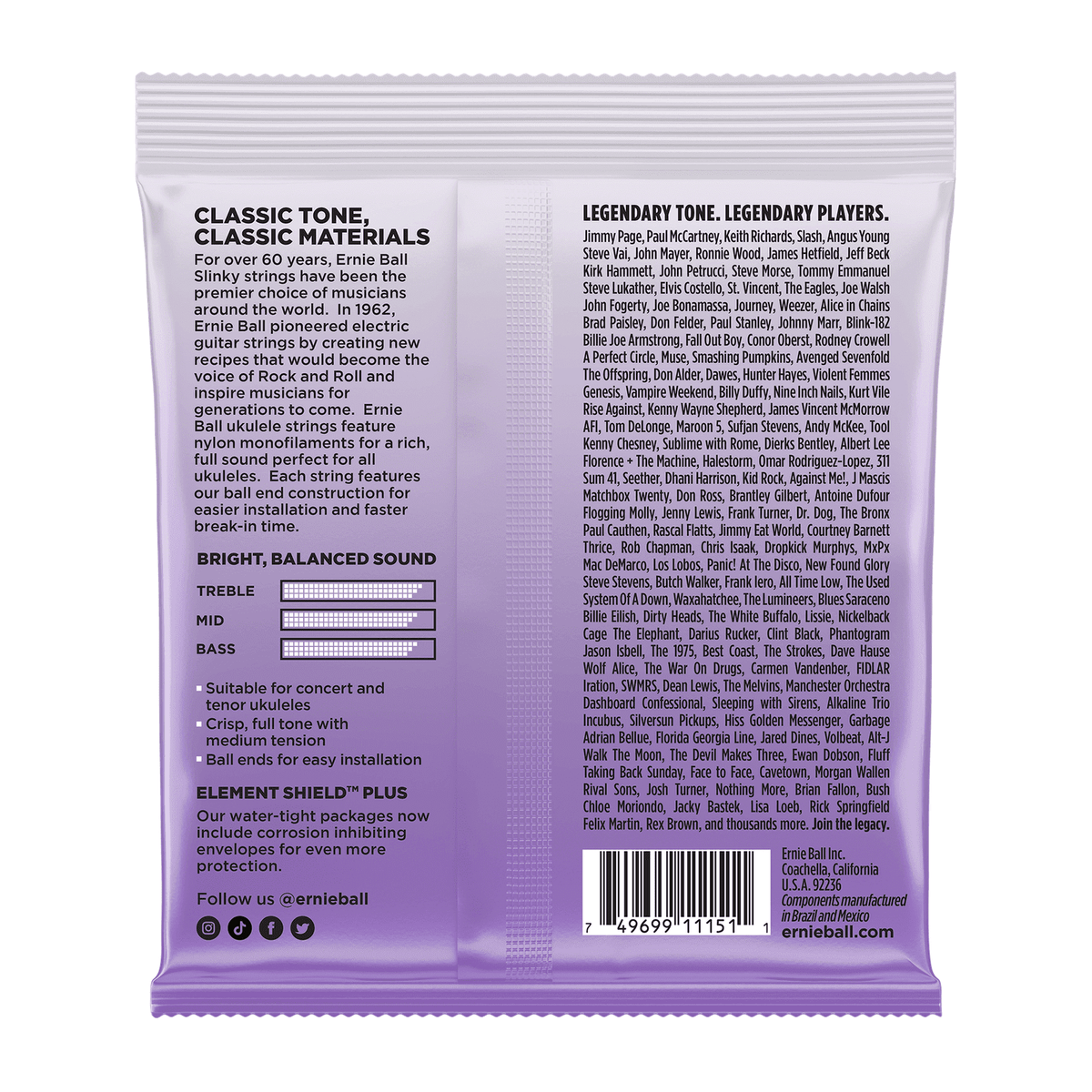 Ernie Ball Concert/Tenor Nylon Ball-End Black Ukulele Strings .028-.030w 2