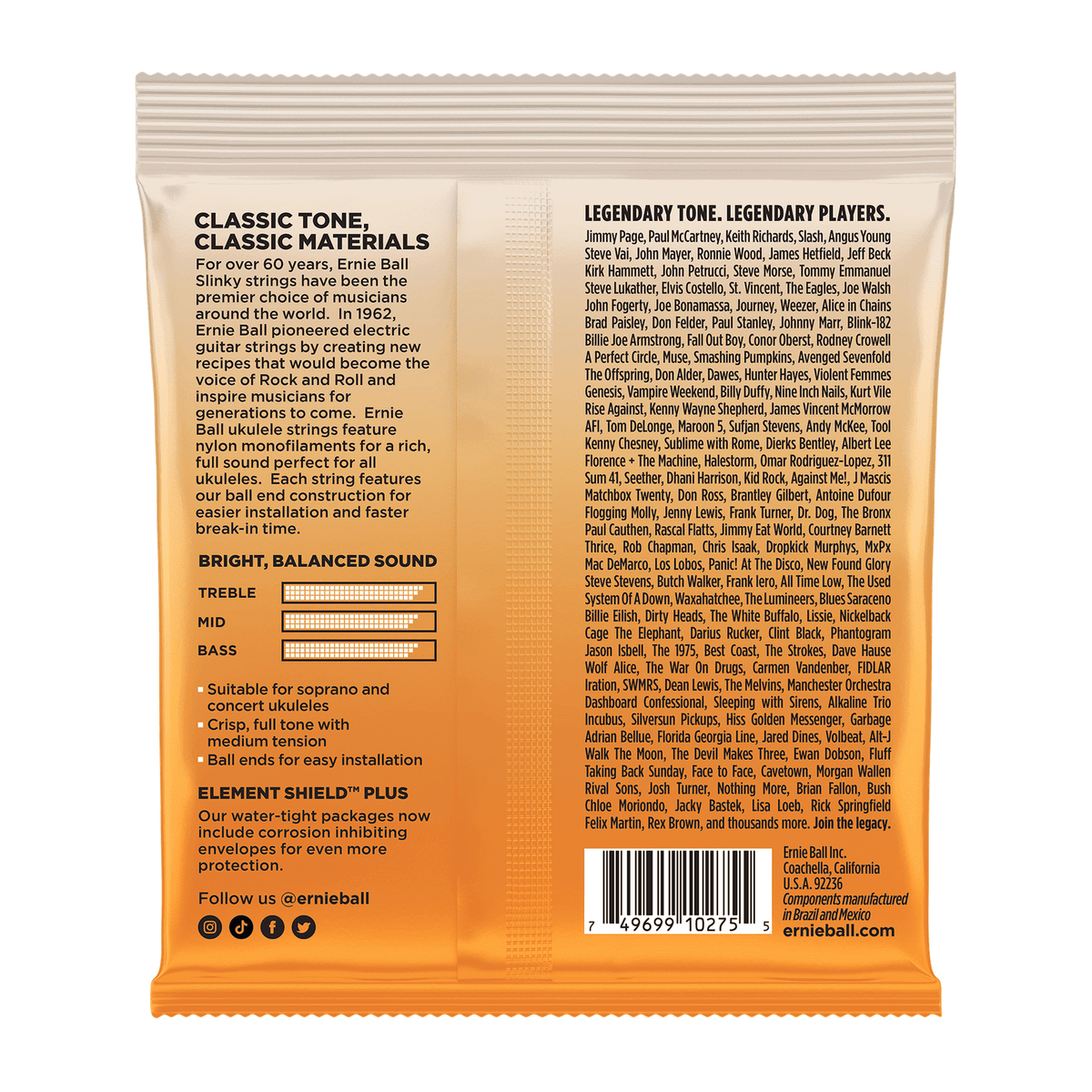 Ernie Ball Concert/Soprano Nylon Ball-End Clear Ukulele Strings .028-.040 2