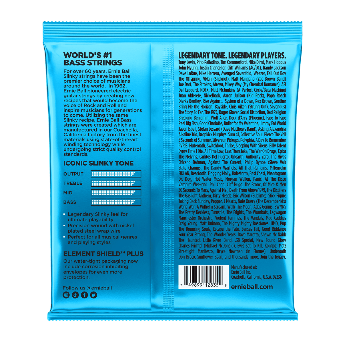 Ernie Ball Extra Slinky Nickel Wound Bass Guitar Strings .040 - .095 2