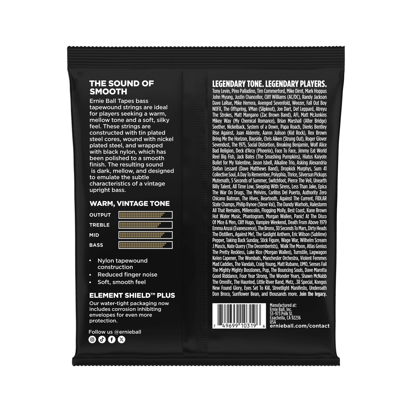Ernie Ball Bass Tapes Long Scale Tapewound Bass Guitar Strings .060 - 0.115 2
