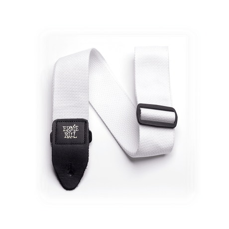 Ernie Ball Adjustable Polypro Electric and Bass Guitar Strap - White with Black Ends P04036 1