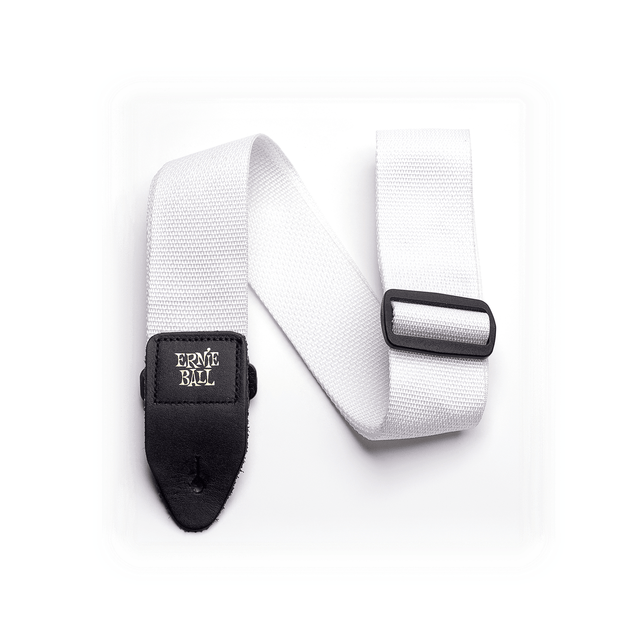 Ernie Ball Adjustable Polypro Electric and Bass Guitar Strap - White with Black Ends P04036 1