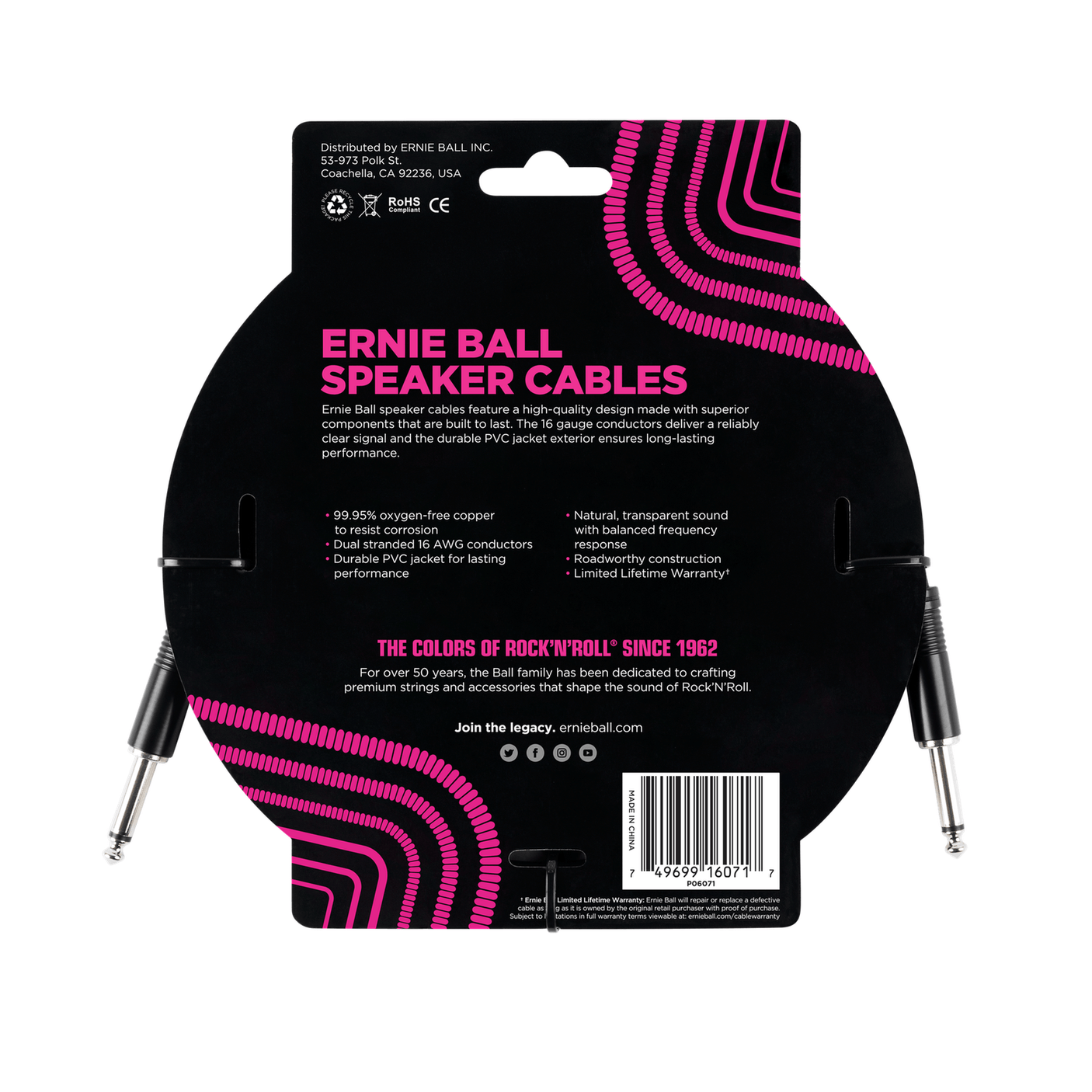 Ernie Ball Classic Speaker Cable - Straight/Straight, Black 7.62cm / 3" 2