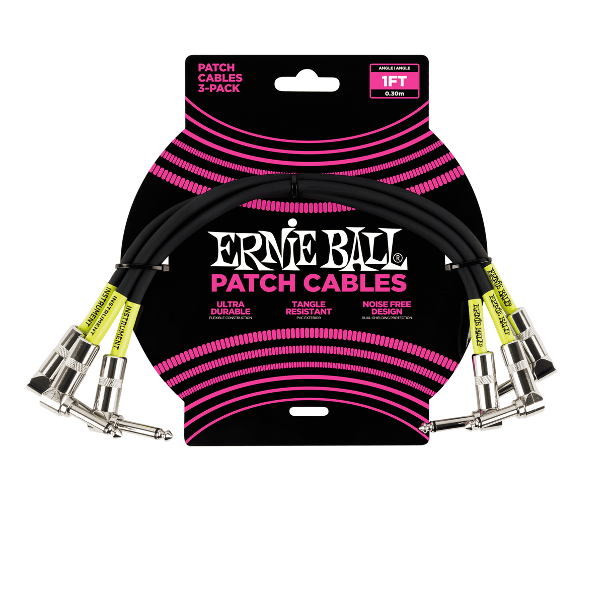 Ernie Ball Classic Angled Patch Cable 3-Pack - Black 0.3m / 1ft 1