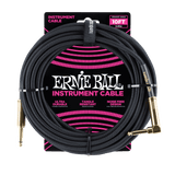 Ernie Ball Braided Instrument Cable, Straight to Angle Jack, 10ft (3.05m), Black with Gold Connectors