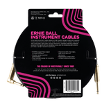 Ernie Ball Braided Instrument Cable, Straight to Angle Jack, 10ft (3.05m), Black with Gold Connectors