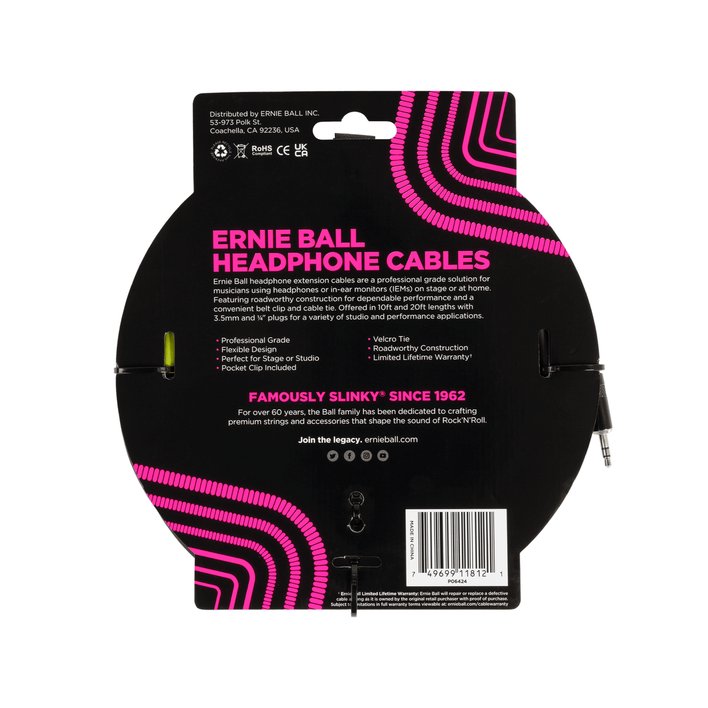 Ernie Ball 3.5mm M-F Jack-to-Jack Black Headphone Extension Cable – 10ft / 3m P06424 2