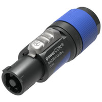 PowerCON connector with blue and black design on a white background