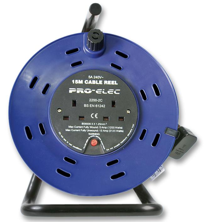 Pro-Elec 2 Gang Mains Extension Cable Reel 15m - Blue - PELB1593 1