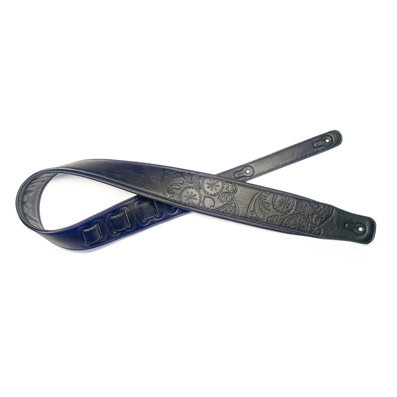 Stagg Padded Leatherette Guitar Strap - Black with Mexican Skull Pattern 1