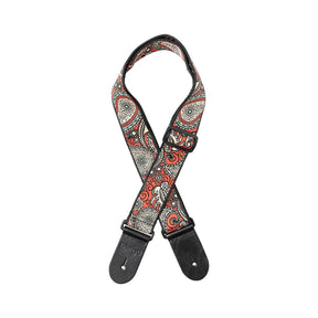 Stagg Woven Guitar Strap - Paisley Red and Yellow 1