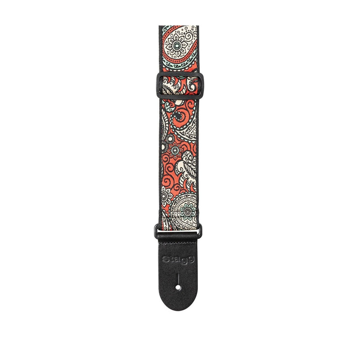 Stagg Woven Guitar Strap - Paisley Red and Yellow 2