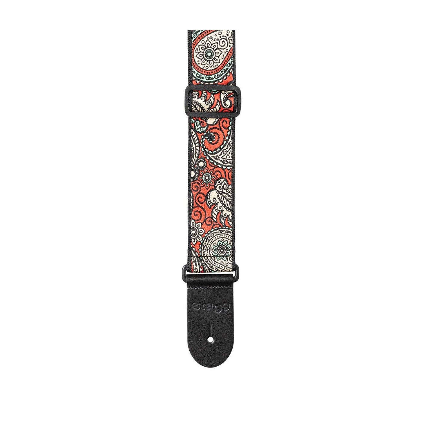 Stagg Woven Guitar Strap - Paisley Red and Yellow 2