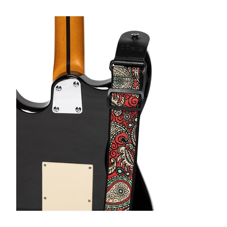 Stagg Woven Guitar Strap - Paisley Red and Yellow 3