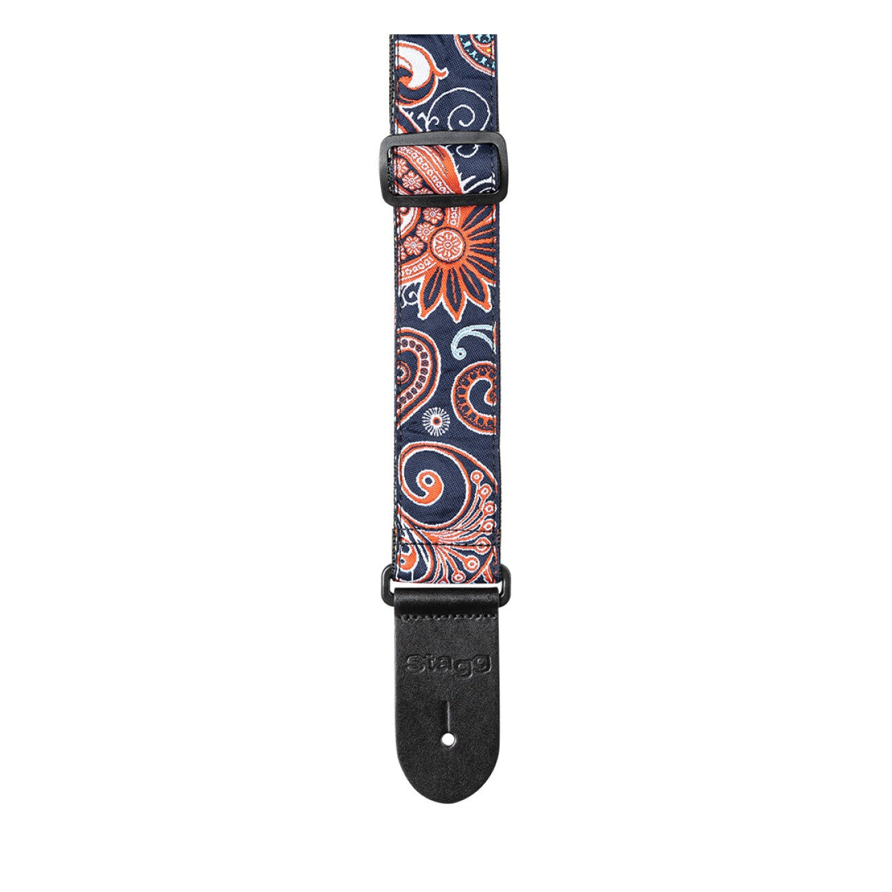 Stagg Woven Guitar Strap - Paisley Red and Blue 2