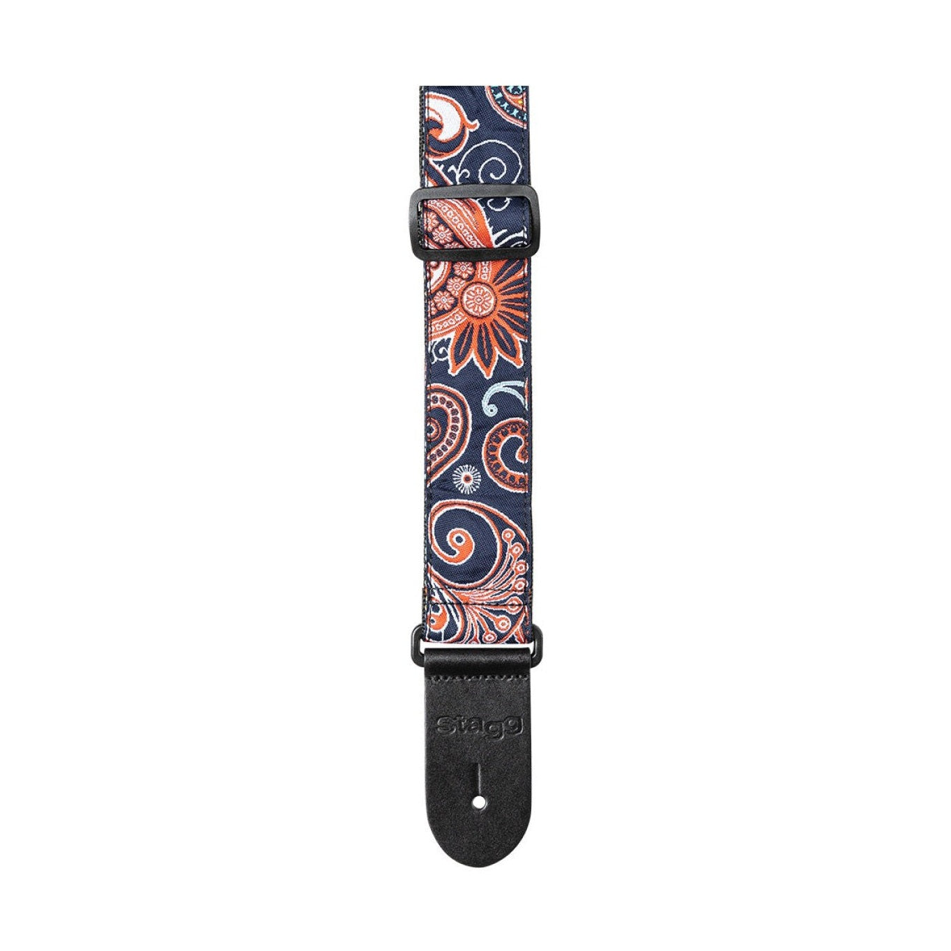 Stagg Woven Guitar Strap - Paisley Red and Blue 2