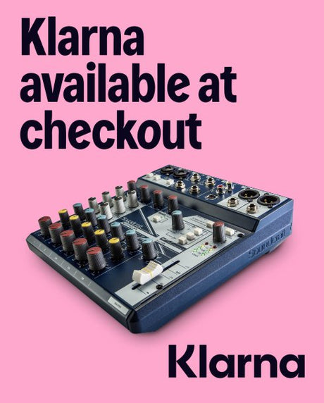 Music mixer with Klarna branding on a pink background