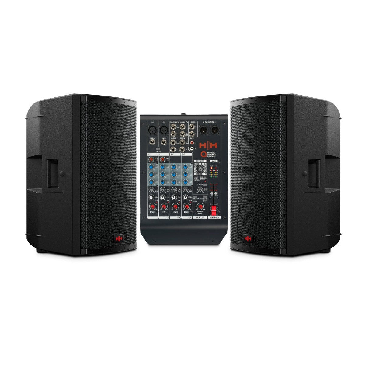 HH TRE-1201 12" Active PA Speakers & Q6FX 6-Channel Mixer Bundle 1
