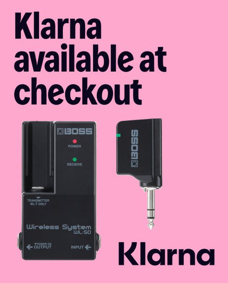 Boss wireless system with Klarna branding on a pink background