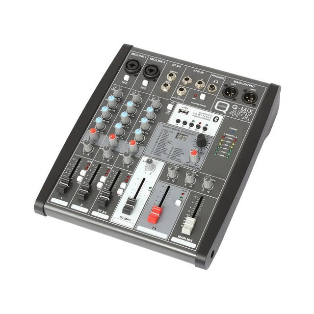 Q-Audio Q-MIX 4FX - 4-Channel Mixer With 24 Digital Effects, USB-C Interface And Bluetooth 1