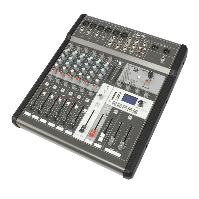Q-Audio Q-MIX 8FX 8-Channel Mixer With 24 Digital Effects, USB Interface, Bluetooth And AUX Send — Mains-Powered 1