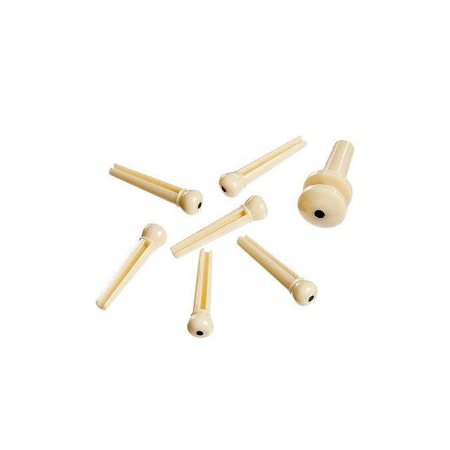 D'Addario Injected Moulded Plastic Bridge Pins Set with End Pin - Ivory with Ebony Dot PWPS12 1