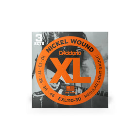 D'Addario EXL110-3D XL Nickel Wound Electric Guitar Strings — Regular Light 10-46, 3-Pack 1