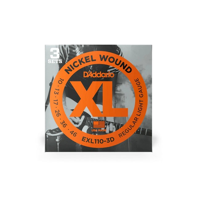 D'Addario EXL110-3D XL Nickel Wound Electric Guitar Strings — Regular Light 10-46, 3-Pack 1