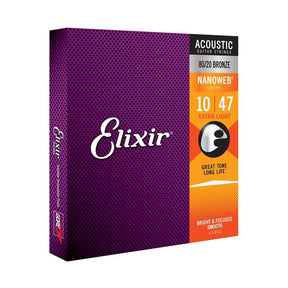 Elixir NANOWEB 80/20 Bronze Acoustic Guitar Strings, Extra Light — 10-47 1