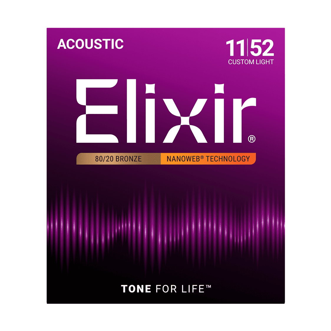 Elixir NANOWEB 80/20 Bronze Acoustic Guitar Strings, Custom Light — 11-52 2