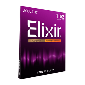 Elixir NANOWEB 80/20 Bronze Acoustic Guitar Strings, Custom Light — 11-52 1