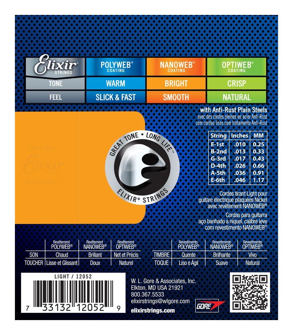 Elixir NANOWEB Nickel Plated Steel Electric Guitar Strings, Light — 10-46