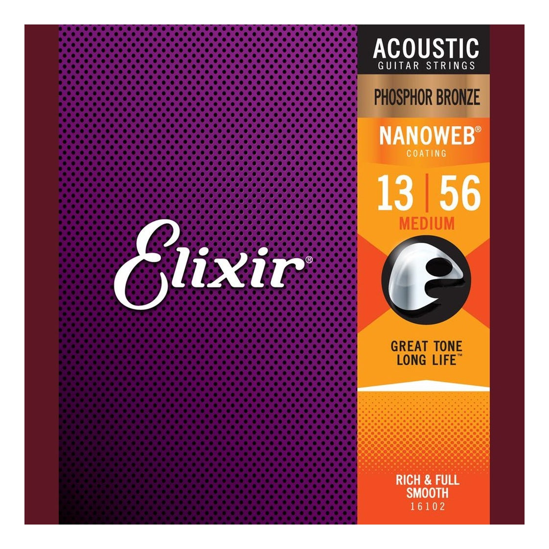 Elixir NANOWEB Phosphor Bronze Acoustic Guitar Strings, Medium — 13-56