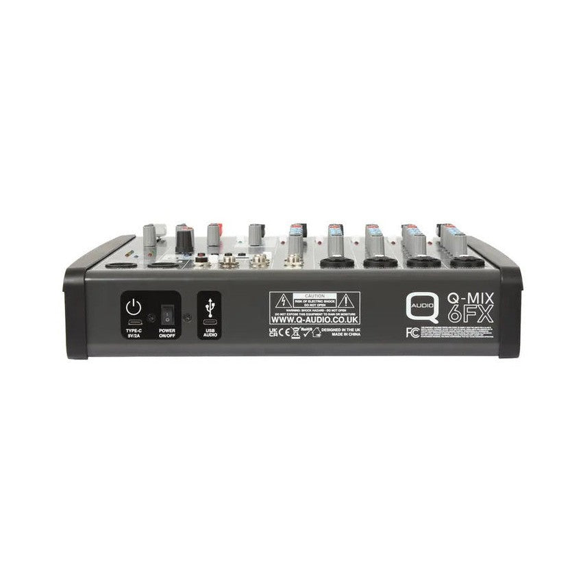 Q-Audio Q-MIX 6FX - 6-Channel Mixer With 24 Digital Effects, USB-C Interface And Bluetooth 4