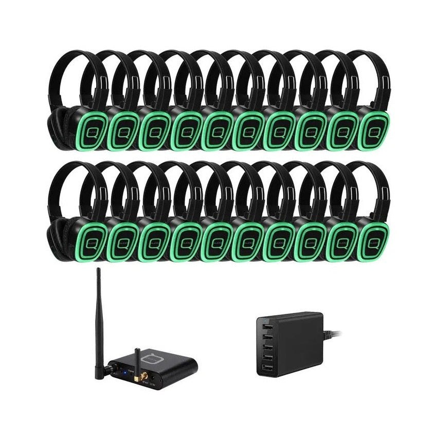 Q Audio 20 Way Silent Disco Bundle With Bluetooth Transmitter & Charger 1