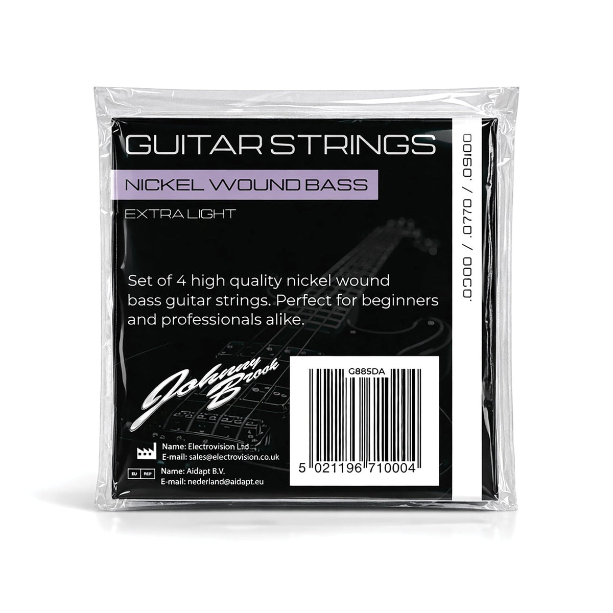Johnny Brook Nickel Wound Bass Guitar Strings — Extra Light, Set of 4 2