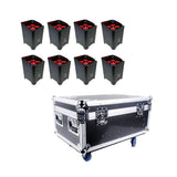 Q-LED Lighting Flux H4IP+ RGBWAUV Uplighter — Case Of 8 With Flux FC8 Wireless Charging Flight Case 1