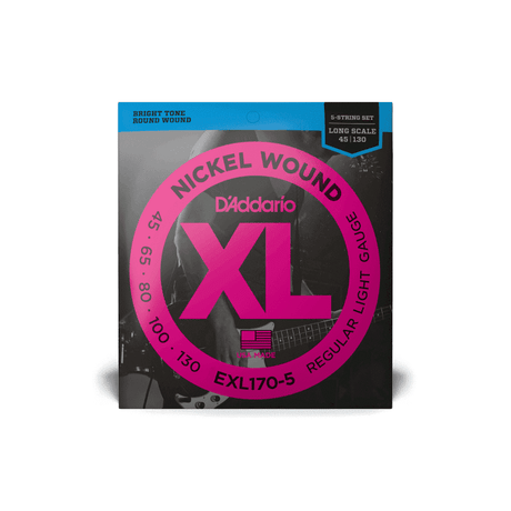 D'Addario ESXL170-5 XL Nickel Wound 5-String Bass Guitar Strings — Double Ball End, Regular Light 45-130, Long Scale 1