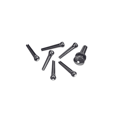 D'Addario Injected Moulded Plastic Bridge Pins Set with End Pin - Ebony with Ivory Dot PWPS10 1